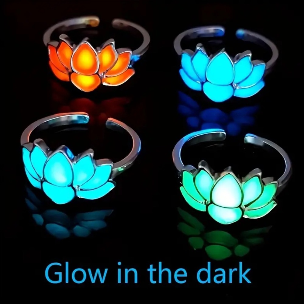 Orange Red Glow In The Dark Lotus Adjustable Ring - Picture 2 of 3